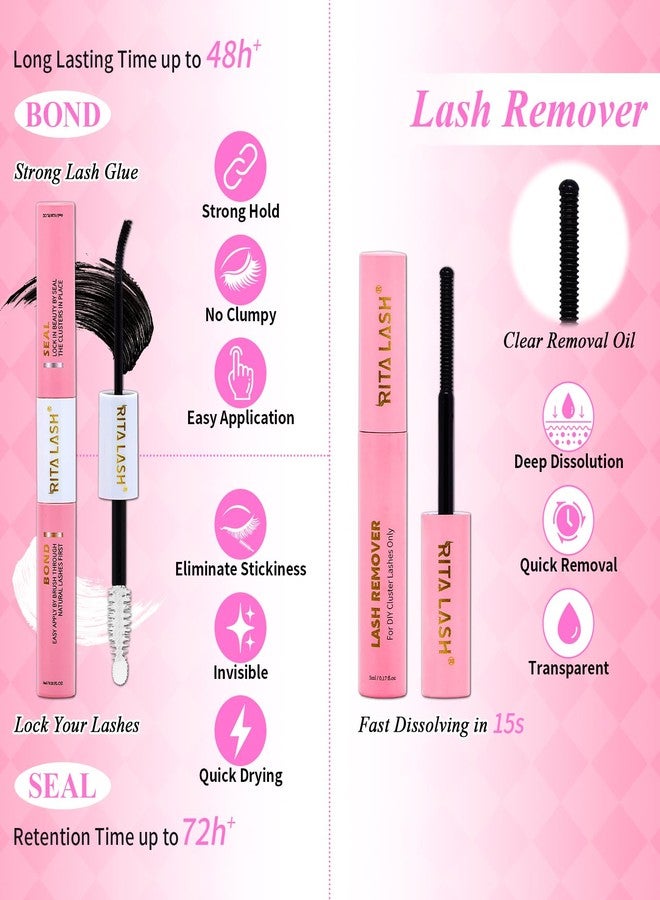 RITALASH Lash Clusters Kit Eyelash Clusters Kit Cat Eye Lashes Large Pack Cluster Eyelash Extensions Lash Extension Kit Pestañas Postizas Naturales with Lash Bond&Seal,Remover,Tweezers,Cleanser(Lash Kit-5) - Image 5